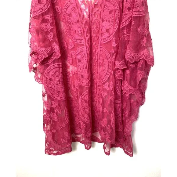 Sol & Sea Swimsuit Coverup Size L/XL Pink Sheer Mesh Embroidery Periwinkle Tunic - Picture 8 of 12